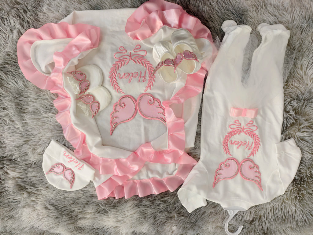 Newborn Baby Girl Coming Home Outfit – Anti-Scratch Soft Breathable Fabric with Custom Name for Christening
