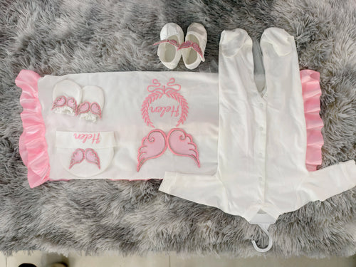 Newborn Baby Girl Coming Home Outfit – Anti-Scratch Soft Breathable Fabric with Custom Name for Christening