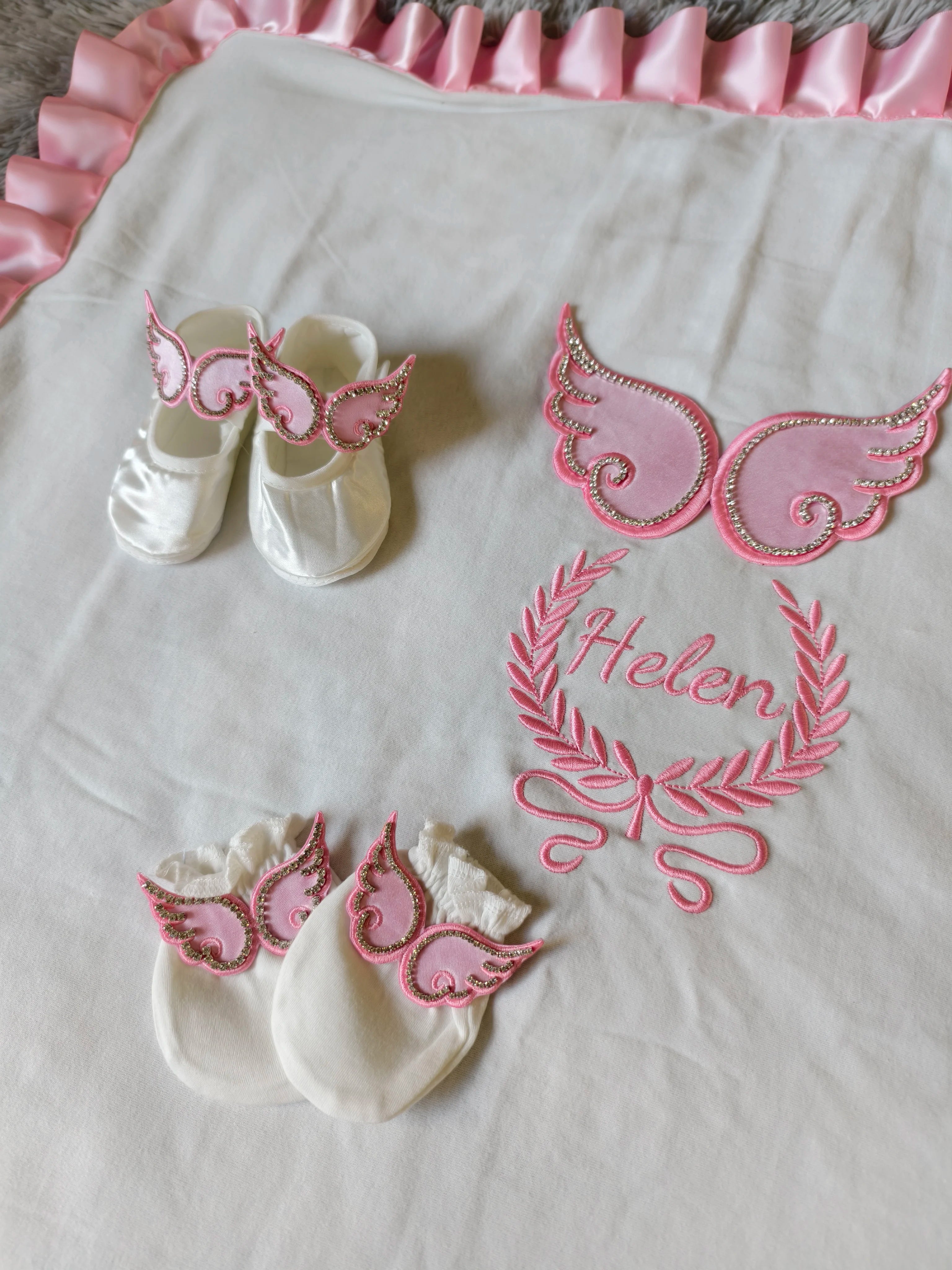 Newborn Baby Girl Coming Home Outfit – Anti-Scratch Soft Breathable Fabric with Custom Name for Christening