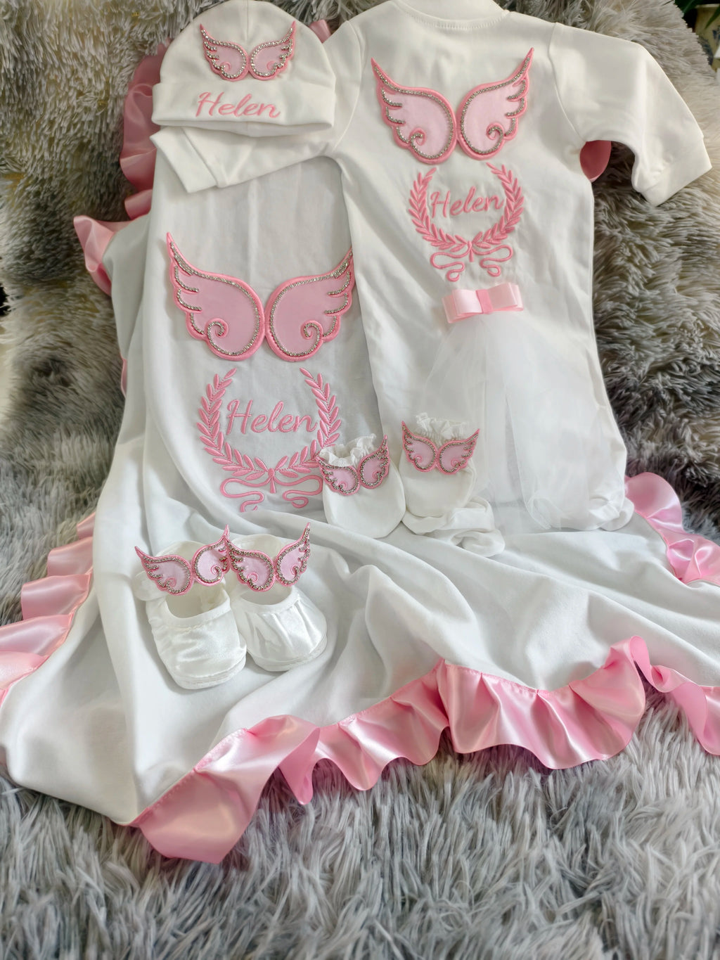 Newborn Baby Girl Coming Home Outfit – Anti-Scratch Soft Breathable Fabric with Custom Name for Christening